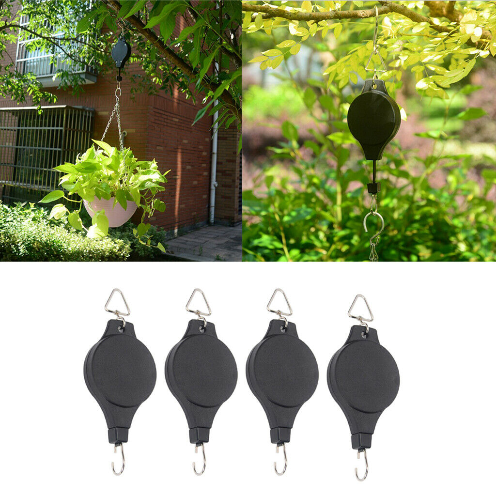 4X RETRACTABLE PLANT PULLEY HANGING BASKET PULL DOWN HANGER BASKETS POTS HOLDERS
