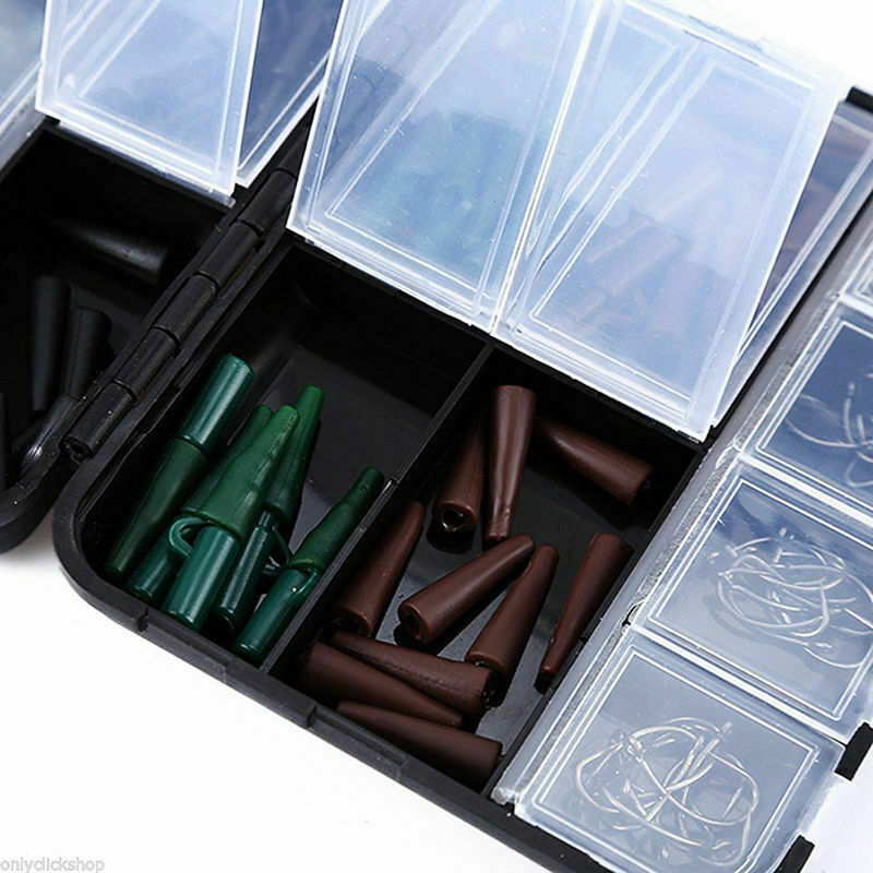 Carp Fishing Hair Rigs Set Clips Hooks Rubber Tubes Swivels Beads Tackle Box