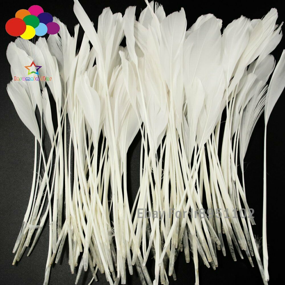 New 100pcs Dyed white 15-20cm or 6-8inch Crafts Decor Stripped Goose Feathers