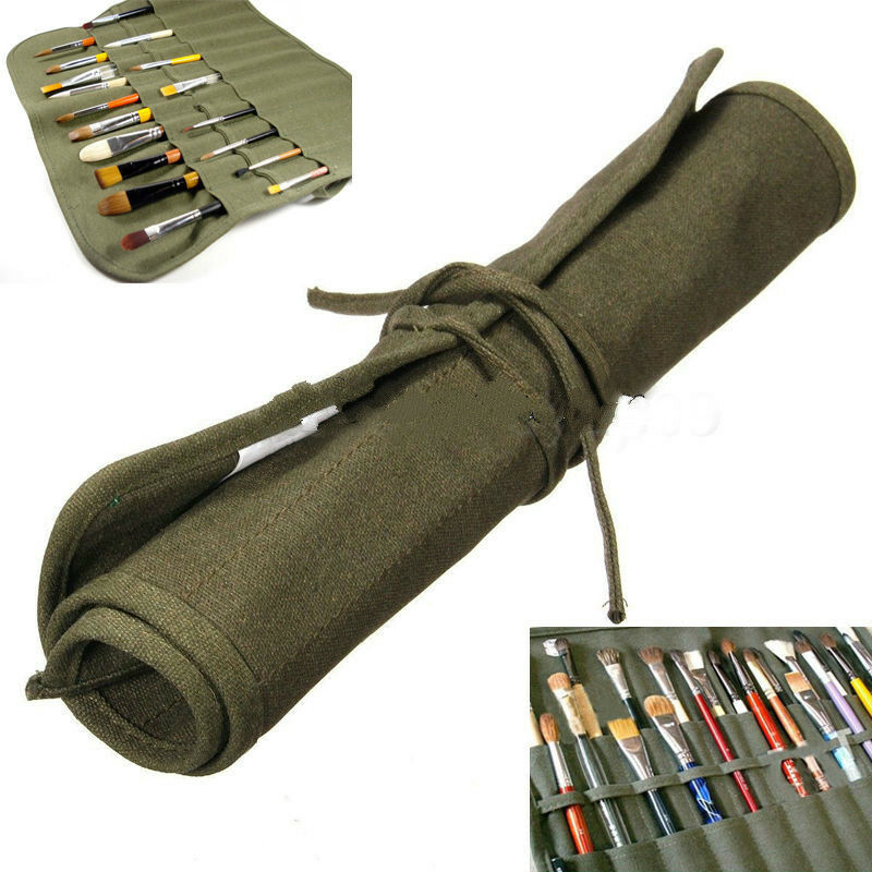 Popular Roll Up Canvas Paint Brush Storage Case Bag For Watercolor Oil  B XC