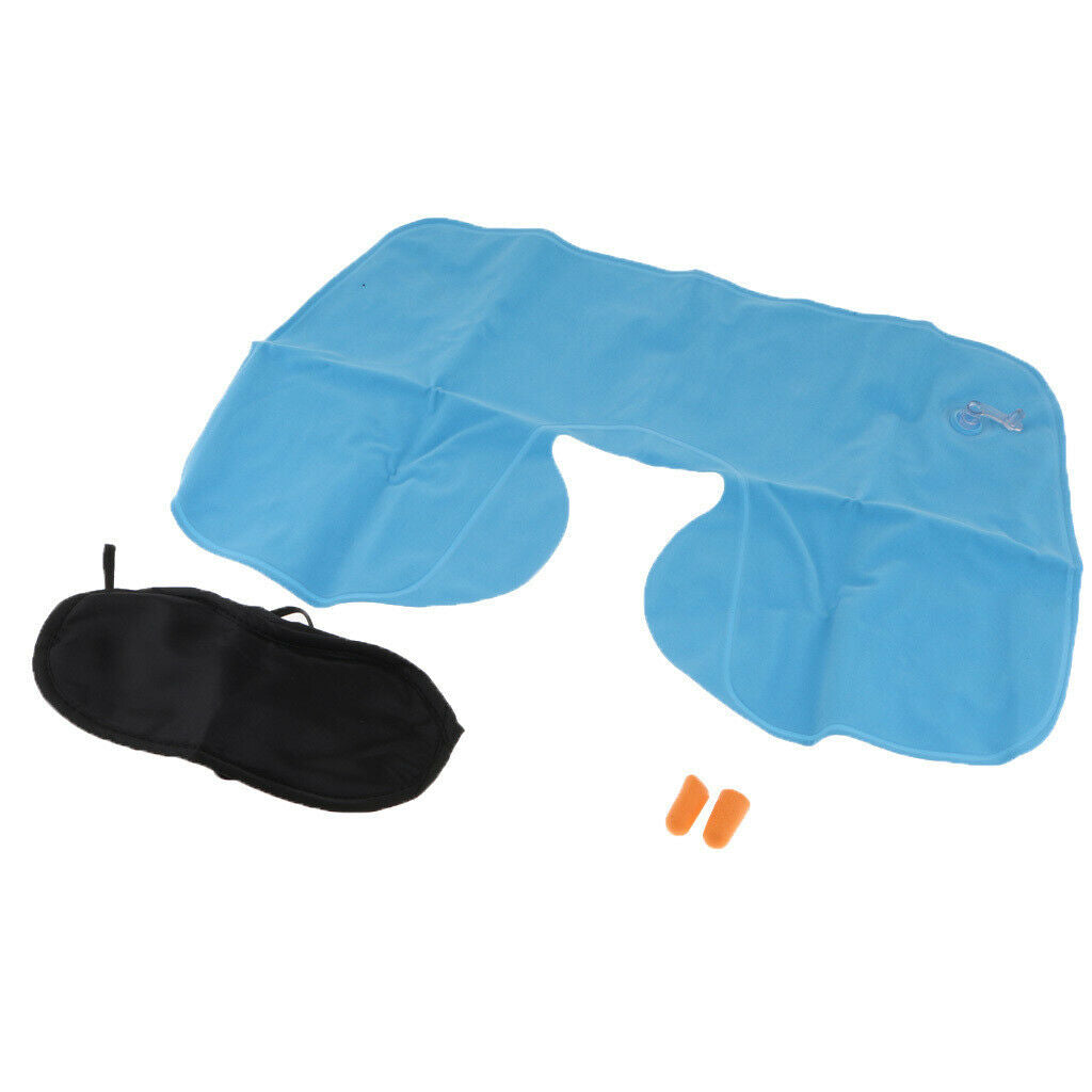 4X Portable Inflatable Travel Pillow Neck Head Rest Air Cushion With Eye