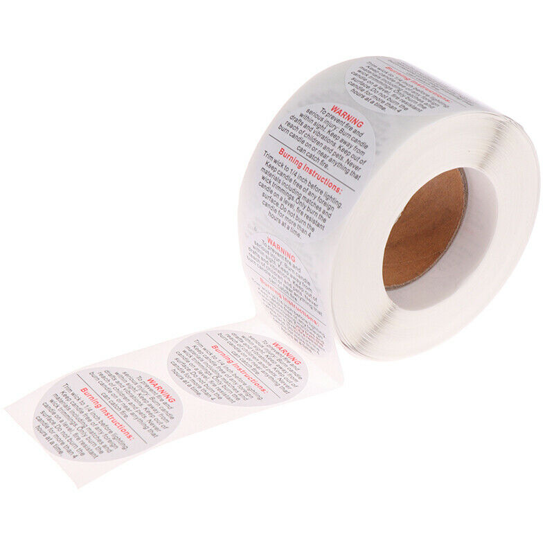 500pcs/roll Candle Safety Warning Label Candle Jar Stickers Round Wax Mel.l8