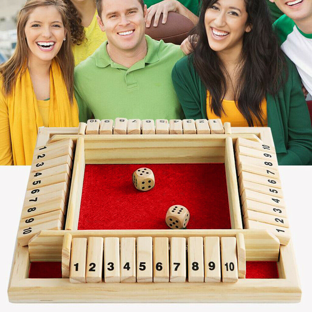 Traditional 4 Way Shut the Box Wooden Dice Game Fun Game Set Table Games