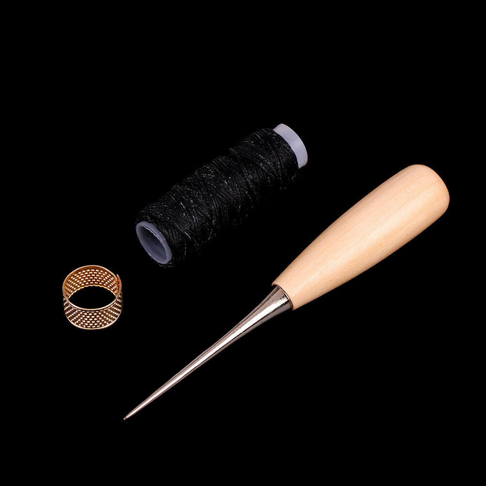 Leather Sewing Needles Stitching Awl Needle Set Thread Thimble Hand Sewi .l8