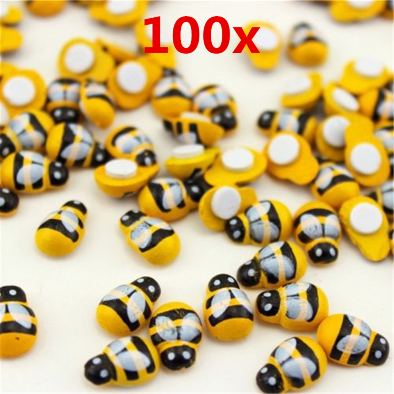 100pc/Kit Bees Self Adhesive Ladybug 9x12mm Wooden Bumble Craft Card Toppers new