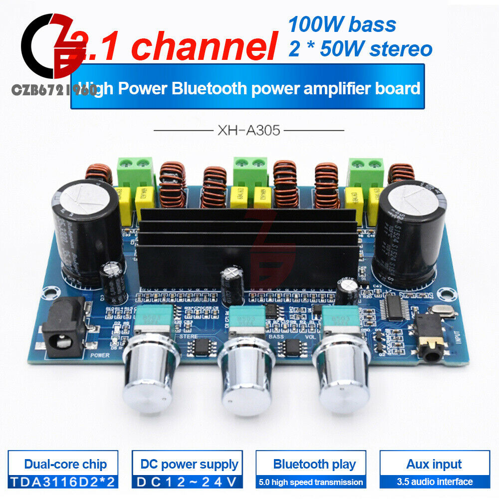 TPA3116D2 Bluetooth 5.0 Digital Power Amplifier Board 2.1 Channel 2*50W+100W New