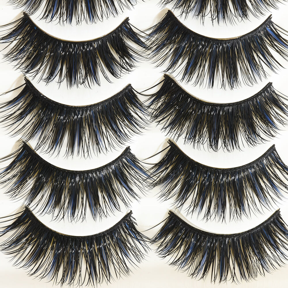 5 Pairs Sexy Blue+Black Long Thick Cross False Eyelashes Handmade eye lashes