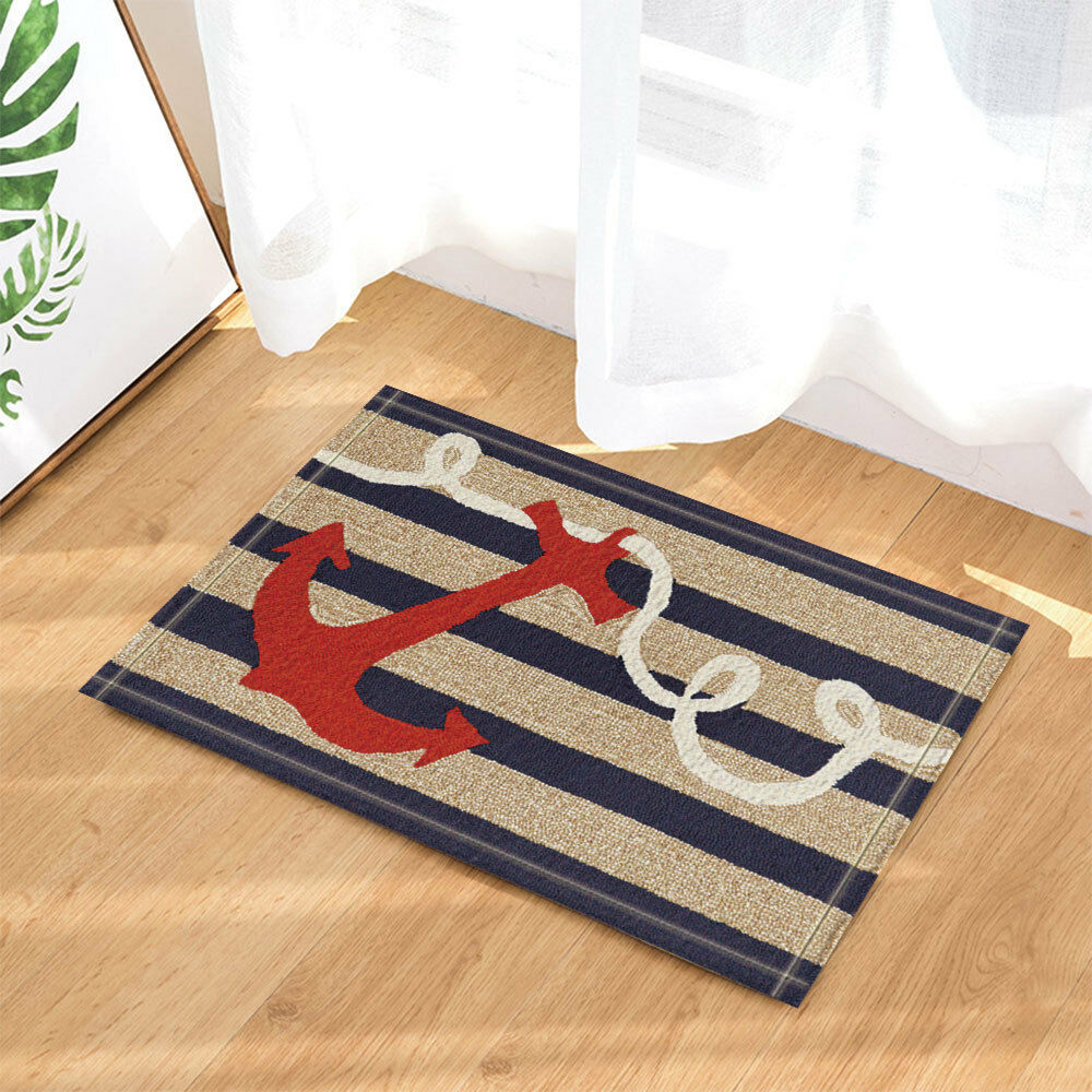 Red anchor and striped background Kitchen mat Bathmat Bathroom DoorMat carpet