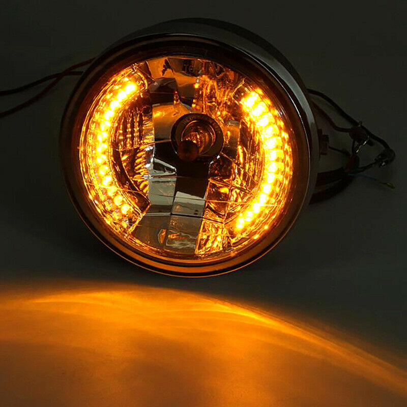 8" Cafe Racer Motorcycle Scooter Headlight Amber LED Turn Signal Light Lamp 12V