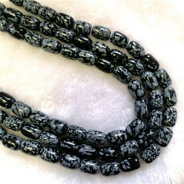 1 Strand 14x10mm Natural Snowflake Obsidian Barrel Loose Beads 15.5inch HH750