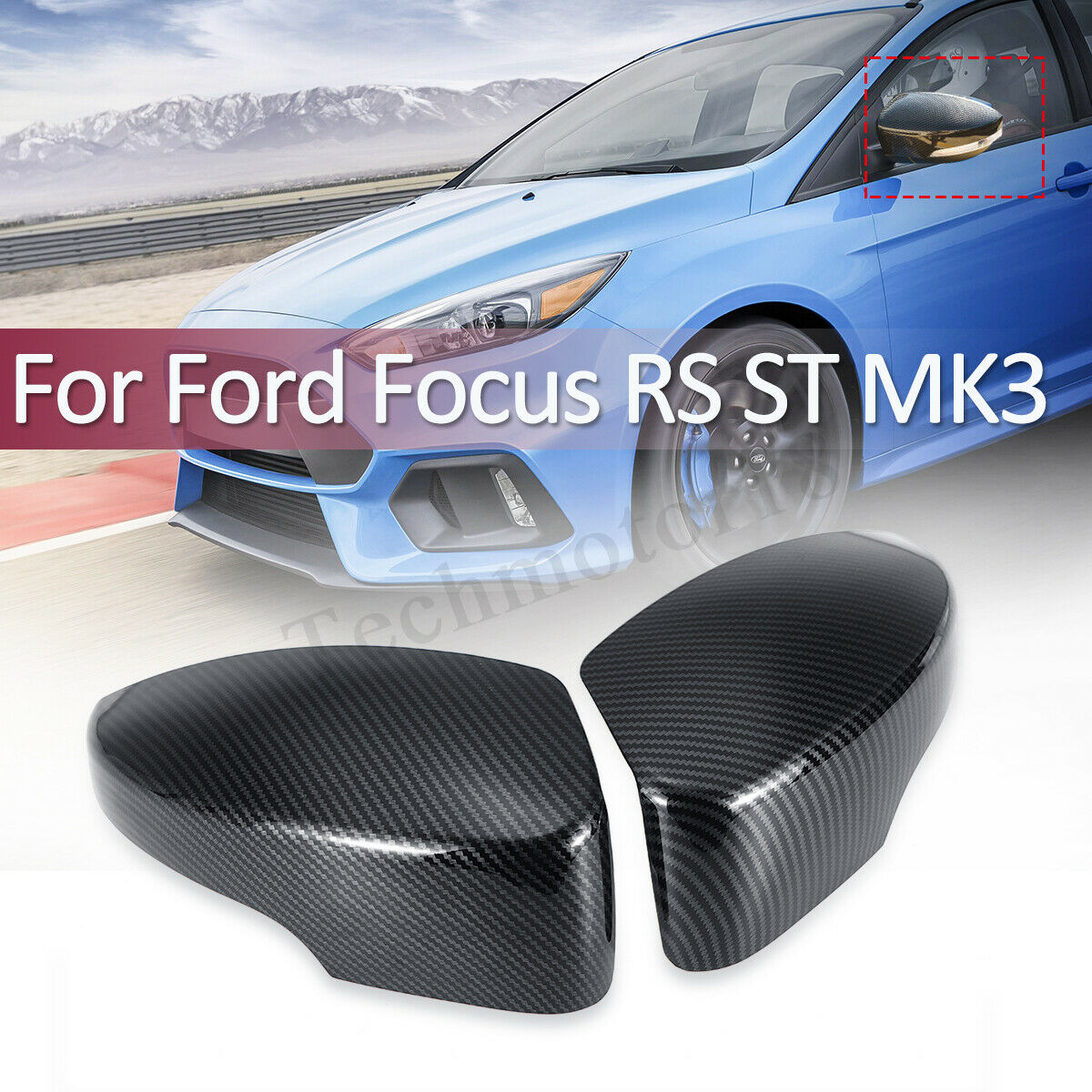 Pair Carbon Fiber Color Rearview Mirror Cover Cap For Ford Focus RS ST MK