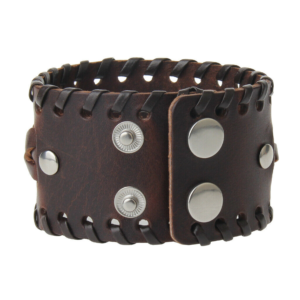 Mens Womens Wide Leather Belt Bracelet Cuff Wristband Steampunk Bangle Brown