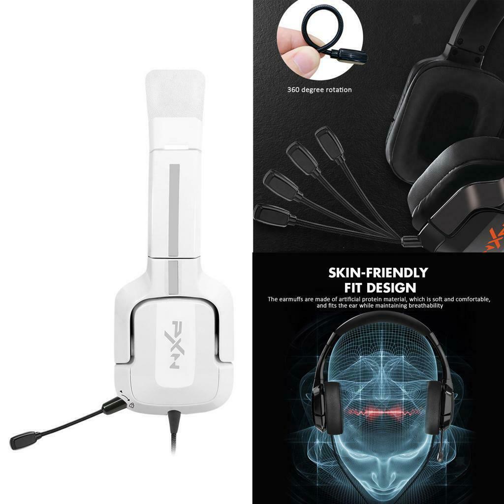 Gaming Headset with Noise Reduction Detachable Mic Adjustable for PC White