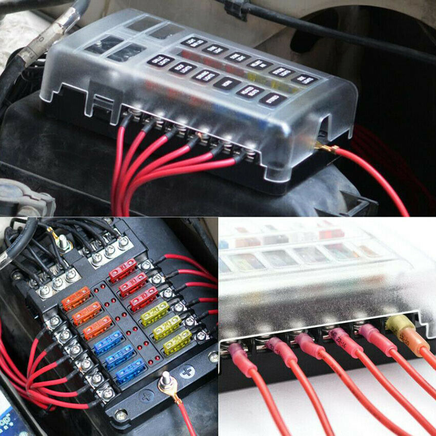 12 Way Auto Blade Fuse Holder Box Block w/ LED Indicator for 12V Car Marine