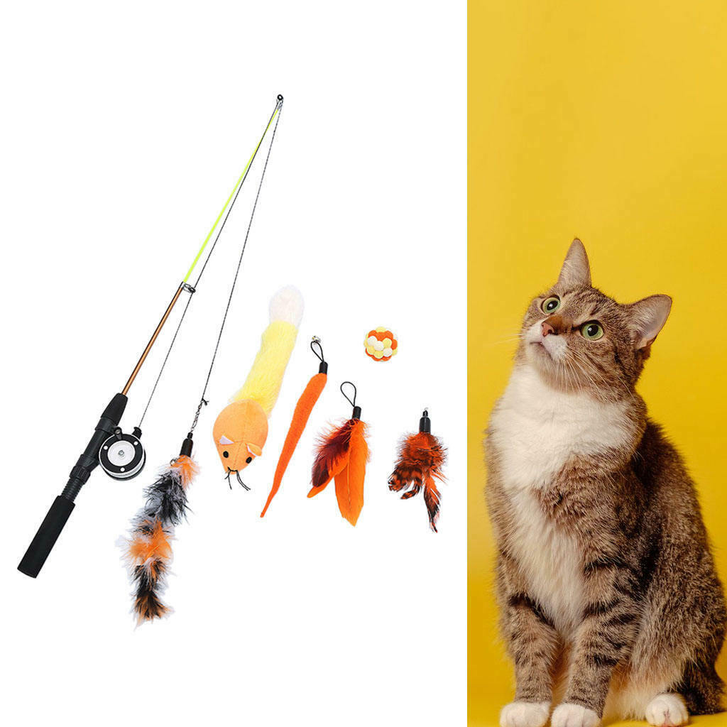 Set of 7pcs Cats Feather Interactive Teaser Extendable Wand Toys Exercise