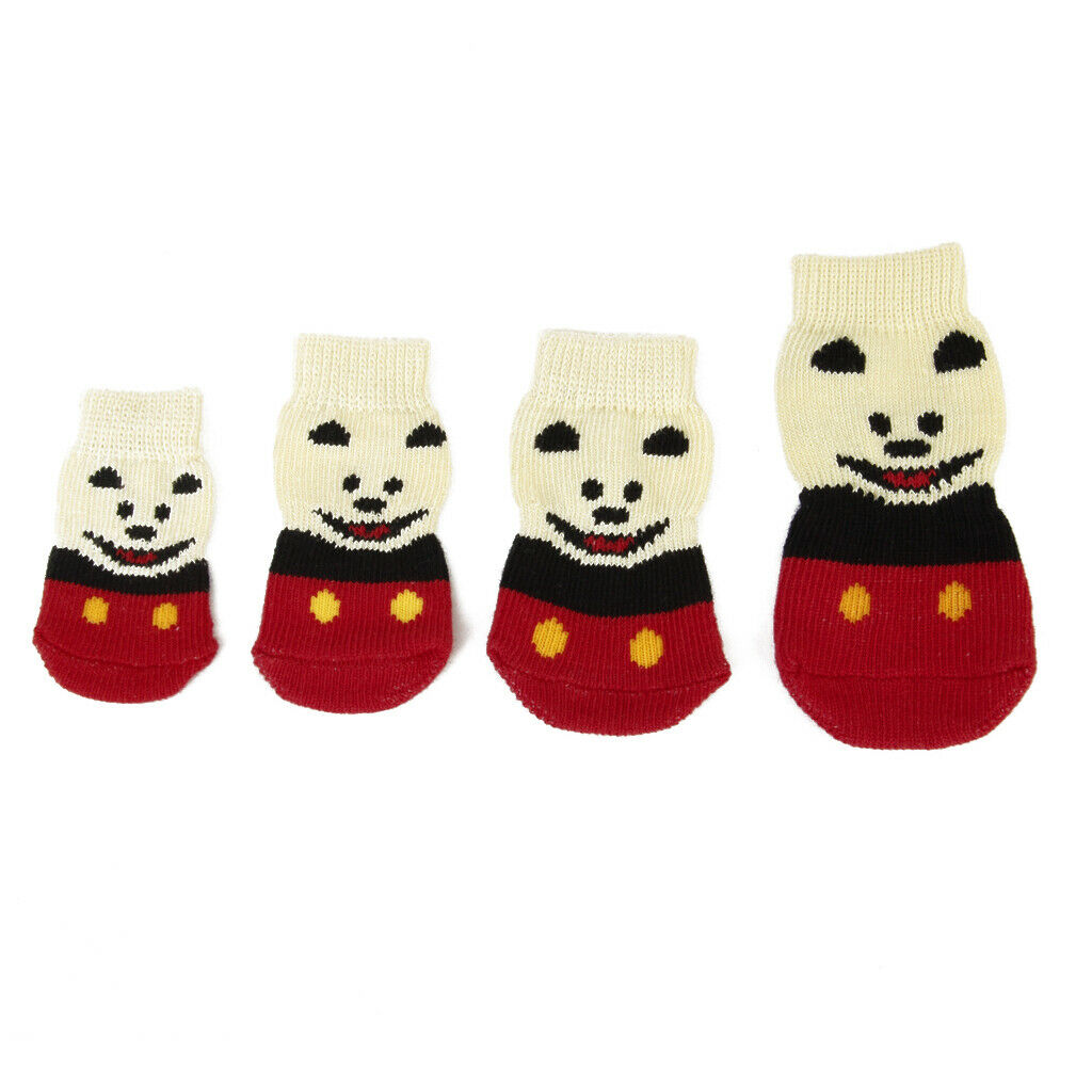 4 Pieces Smile Bear Pattern Anti-Slip Dog Socks Traction Control for Indoor