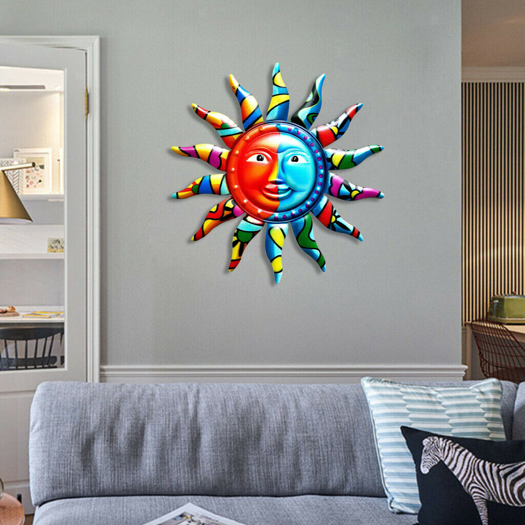 Metal Sun Wall Art Decor Home Living Room Sun Face Sculpture Statue Ornament