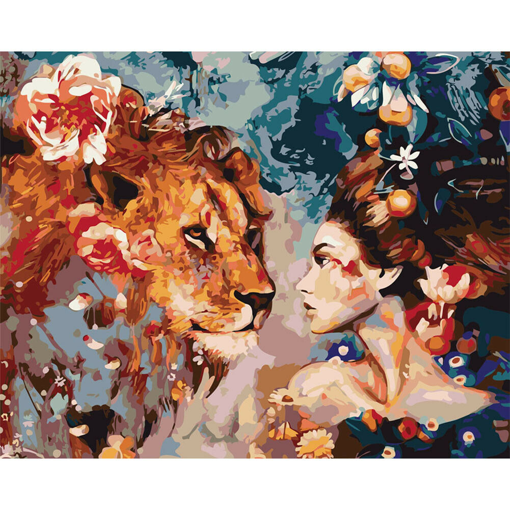 Painting By Numbers Kit DIY Beauty Lion Canvas Oil Art Picture Home Decor @