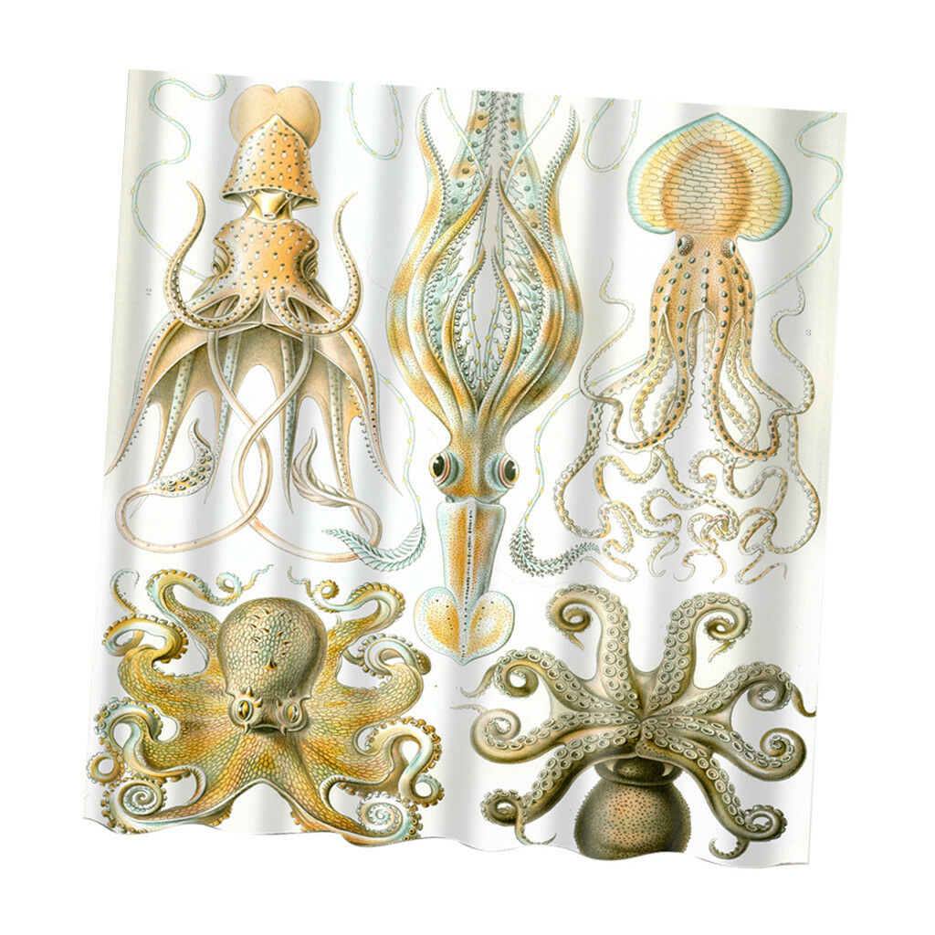 Octopus Pattern Home Decorations Shower Curtain Set with 12 Hooks 180x180cm