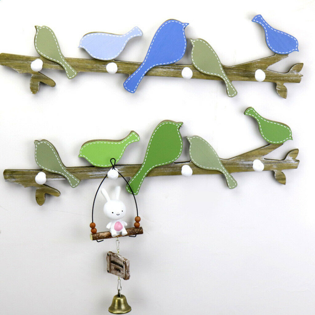Wooden Bird Decorative Wall Mounted Multi-hooks Bedroom Bathroom Living Room