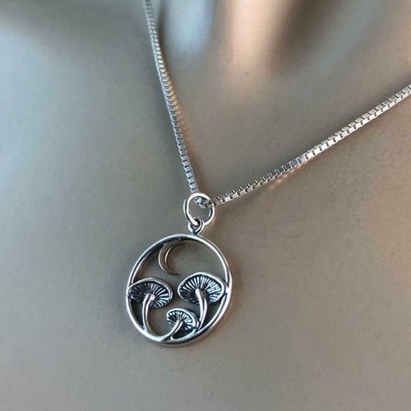 Mushroom Charm Necklace Creative Crescent Moon Pendant Jewelry Decor Party Favor