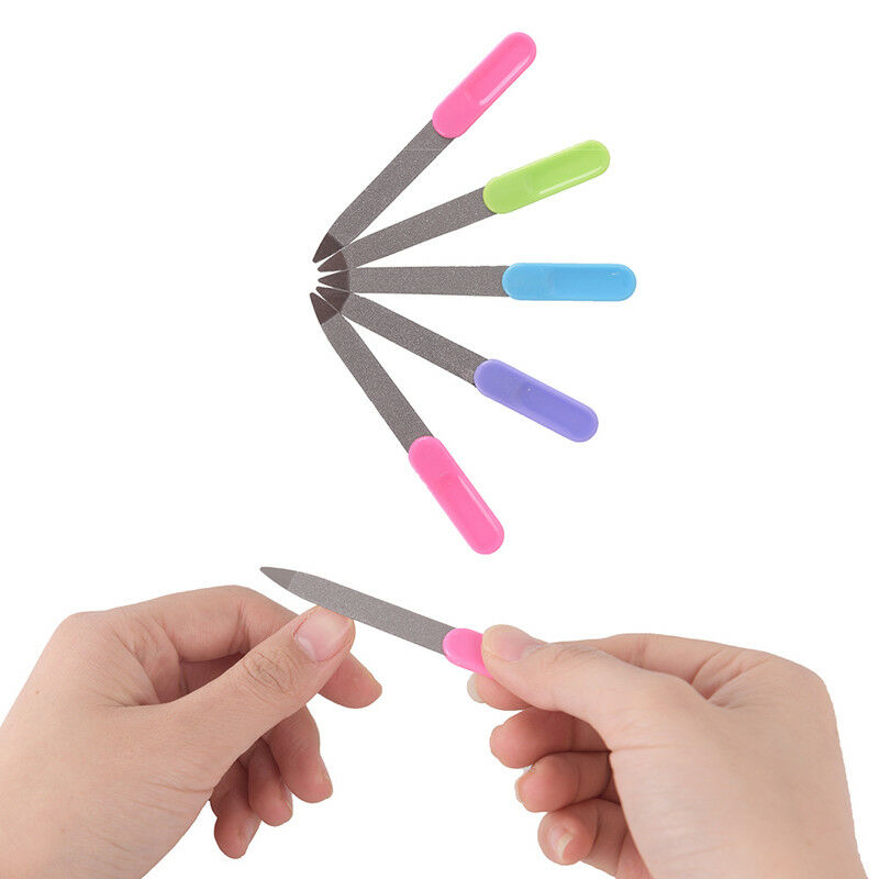 5pcs Plastic Handle Metal Double Sided Nail Files Manicure Pedicure Tool RGJCDD