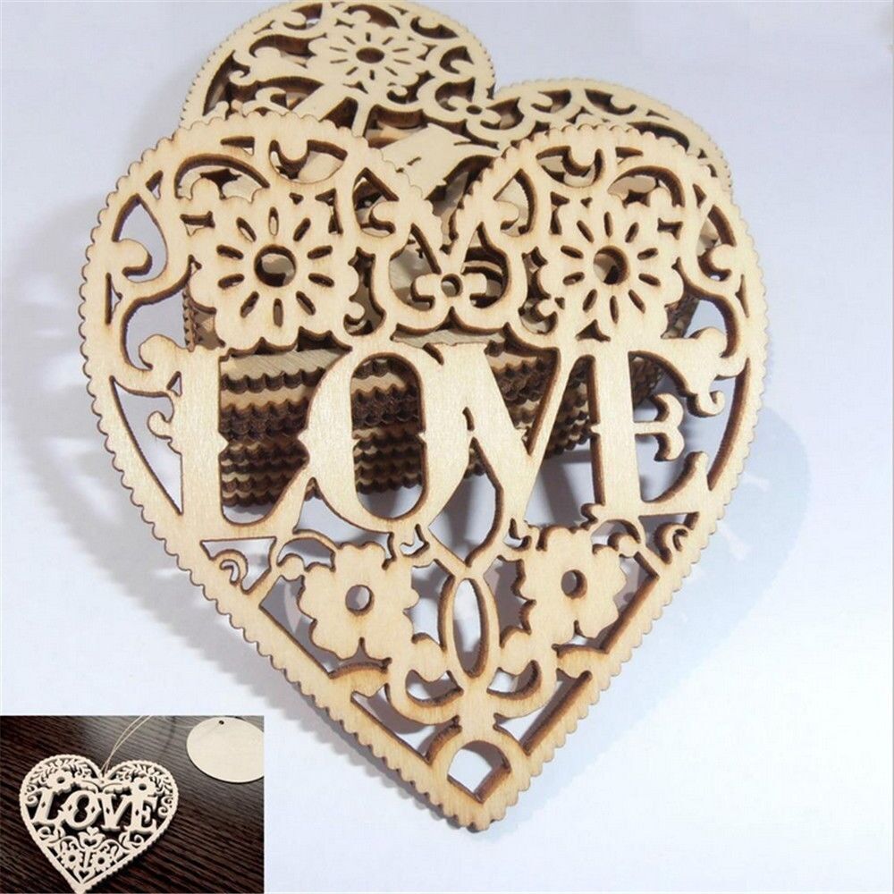 Set of 5 Wood Love Heart Ornament Christmas Wedding Birthday Party Decorations