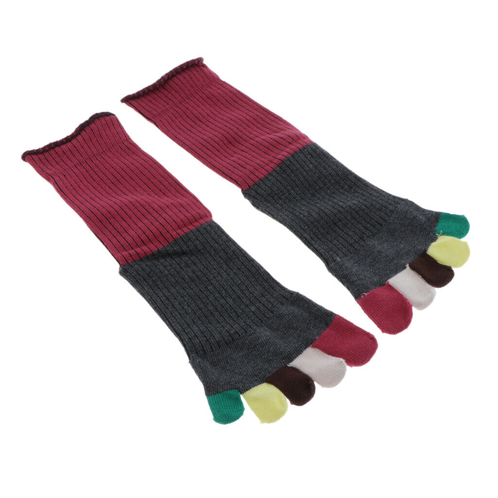 Mid-calf Length Toe Socks Cotton Warm Crew Socks for Men and Women Wine Red