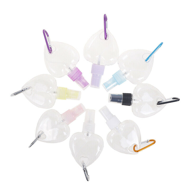 1Pcs 50ML Plastic Loving Heart Spray Bottle Carabiner Hook Bottle Travel Carr^DD