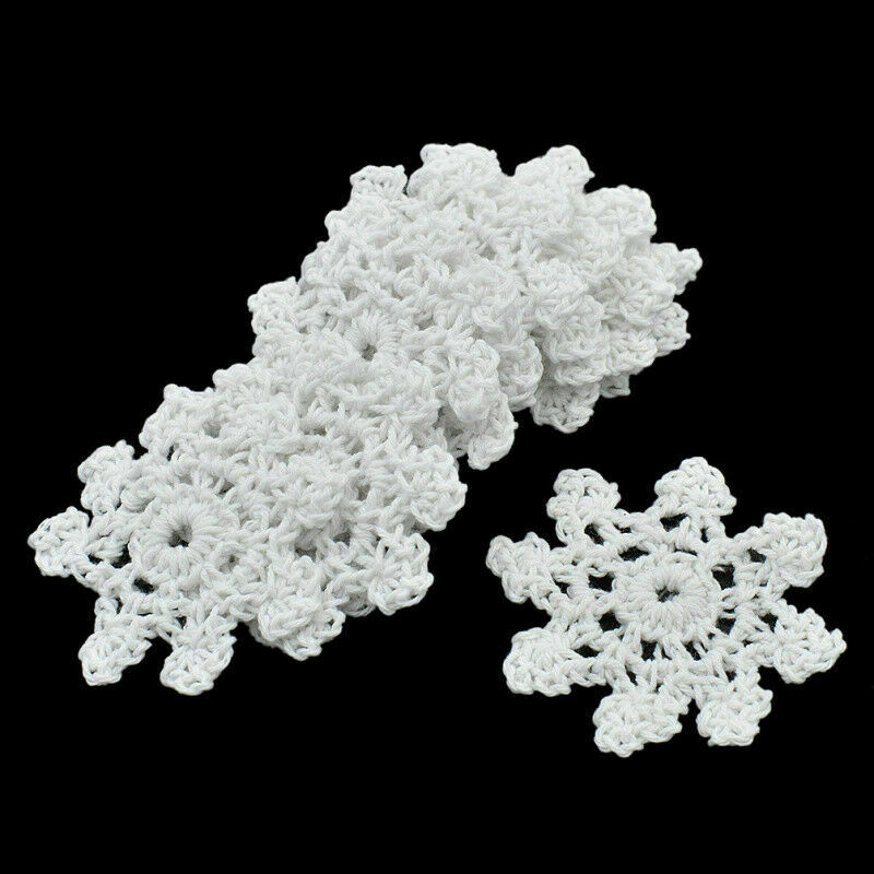 12Pcs DIY Crochet Snowflakes White Christmas Ornaments Xmas Party Hanging Decor