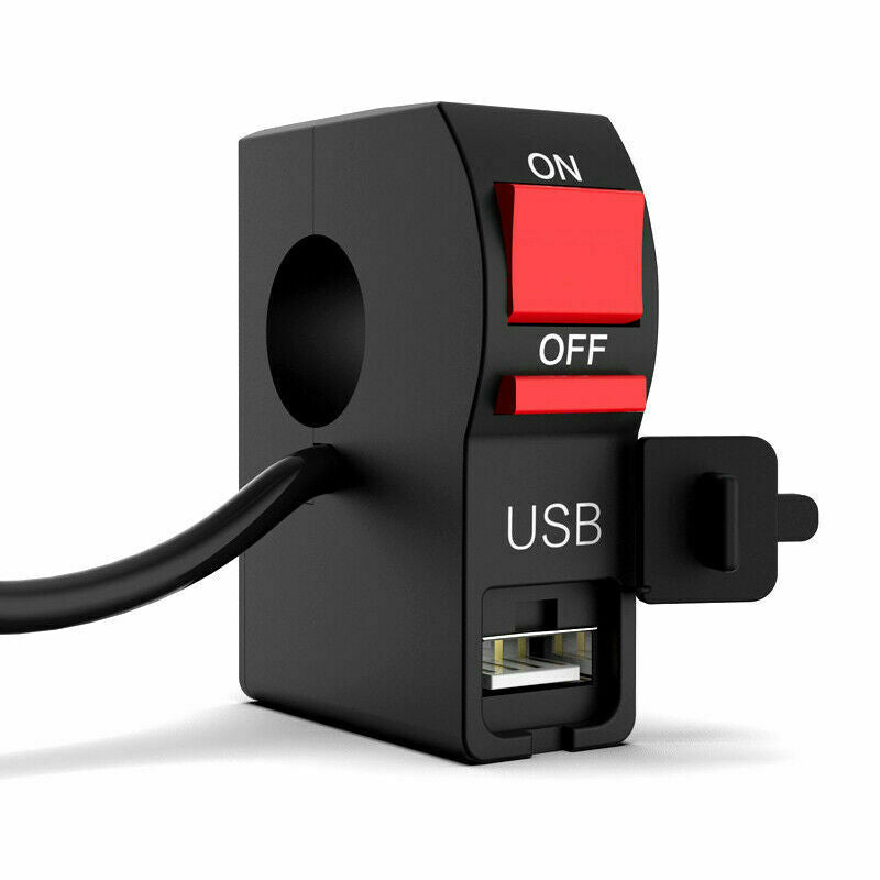 Multi-function Motorcycle 7/8" Handlebar Flashing Switch w/ 2A USB Phone Charger