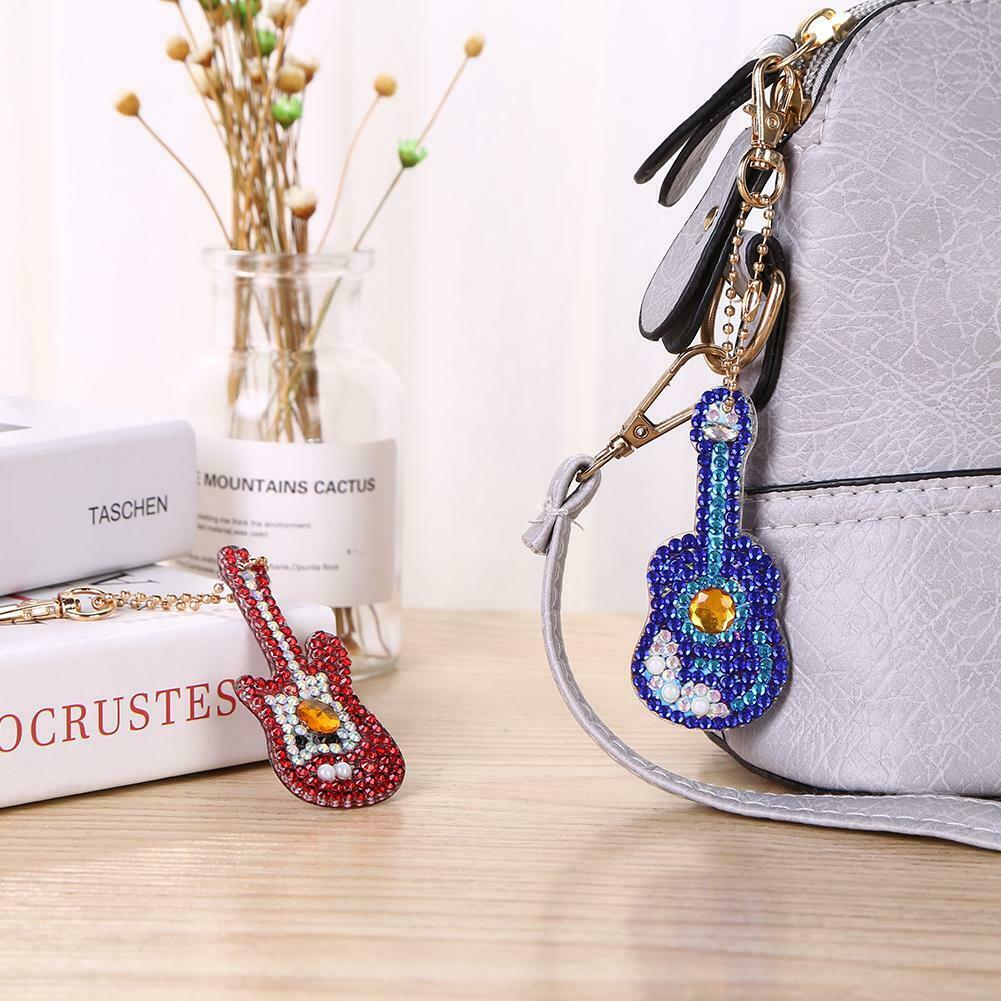 5pcs DIY Violin Full Drill Special Shaped Diamond Painting Keychains Gifts @