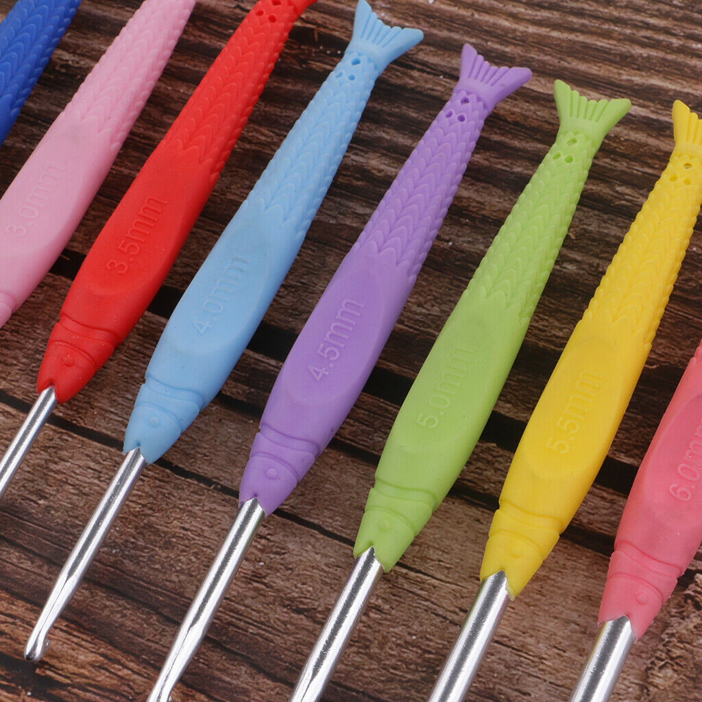8pcs Silica Gel Handle Aluminum Crochet Hook Set 2.5mm 6.0mm For DIY