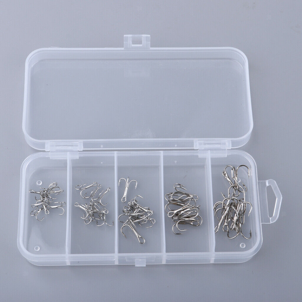 50pcs Fishing Treble Hooks Sharp Barb Lure Bait Fish Terminal Tackle Kit  S