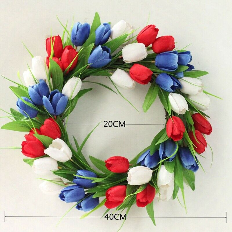Artificial  Wreath American Independence Day Patriotic Wreath for Front DoorO1M2