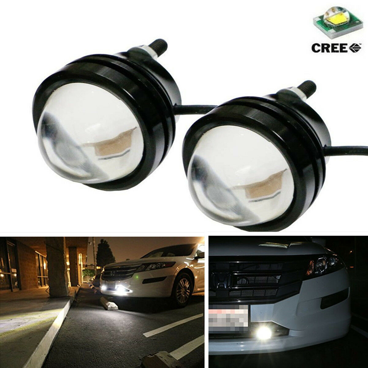 2 Pcs High Power Fish Eye LED Projector Fog Light Xenon White 5W  DRL Lamps