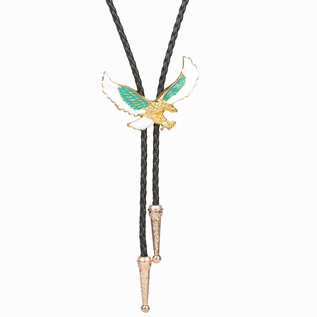 2Pack Retro Style Metal Eagle Bolo Tie Western Leather Cord String Necklace