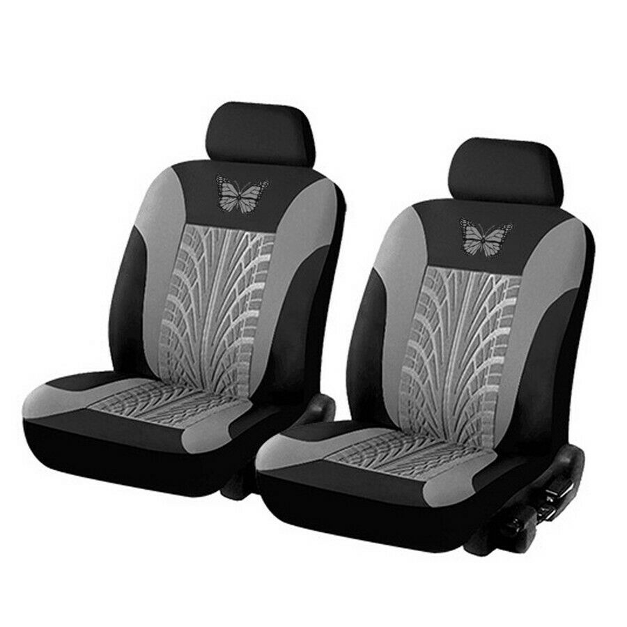 Breathable Embroidery Car Seat Cover 2PC Front Seat Cushion Mat Pad Grey & Black