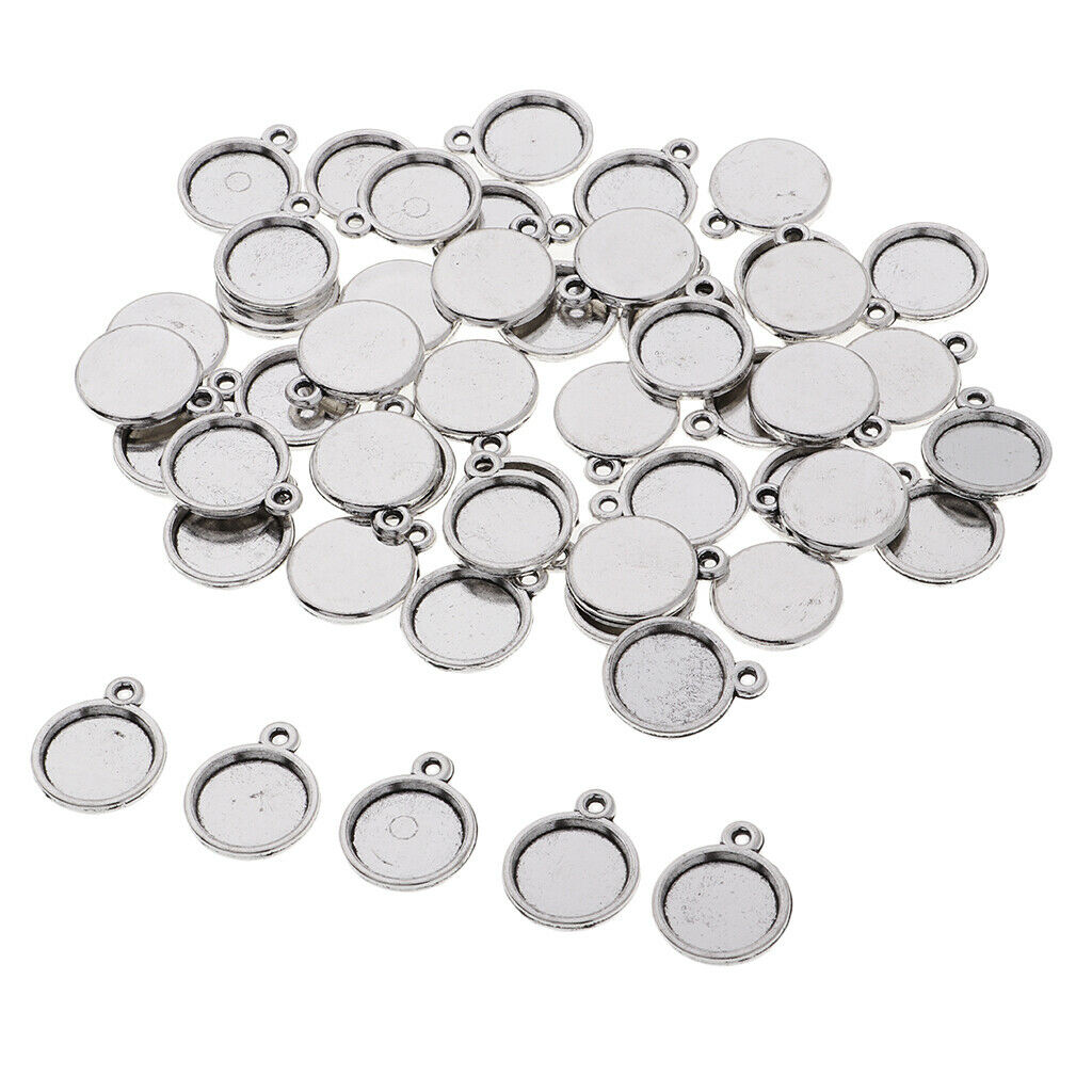50Pcs Round Bezel Pendant Trays with Dome Tiles Cabochon, Blanks Cameo Bezel