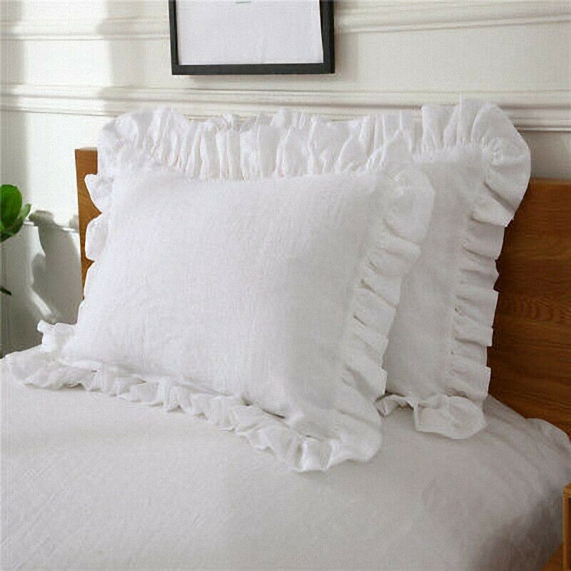 100% Cotton Ruffle Pillowcase Ruffled Pillow Cover White Pillow Case B8A3A3
