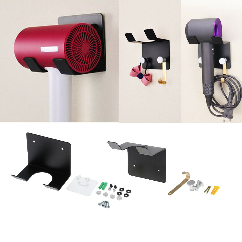 Home Hair Dryer Stand Rack Hair Blower Hanger Holder w/ Plug Hook with Hook