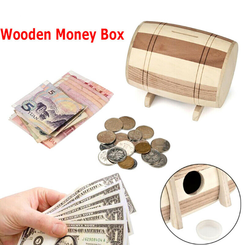 1pc Wooden Money Box Piggy Bank Money Box Savings Wine Barrel Wood Piggy .l8