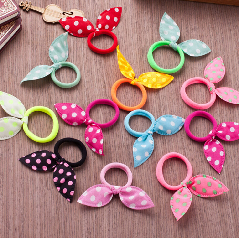 10pcs Rabbit Ears Hair Holders Hair Accessories Child Girl Rubber HairBan.l8