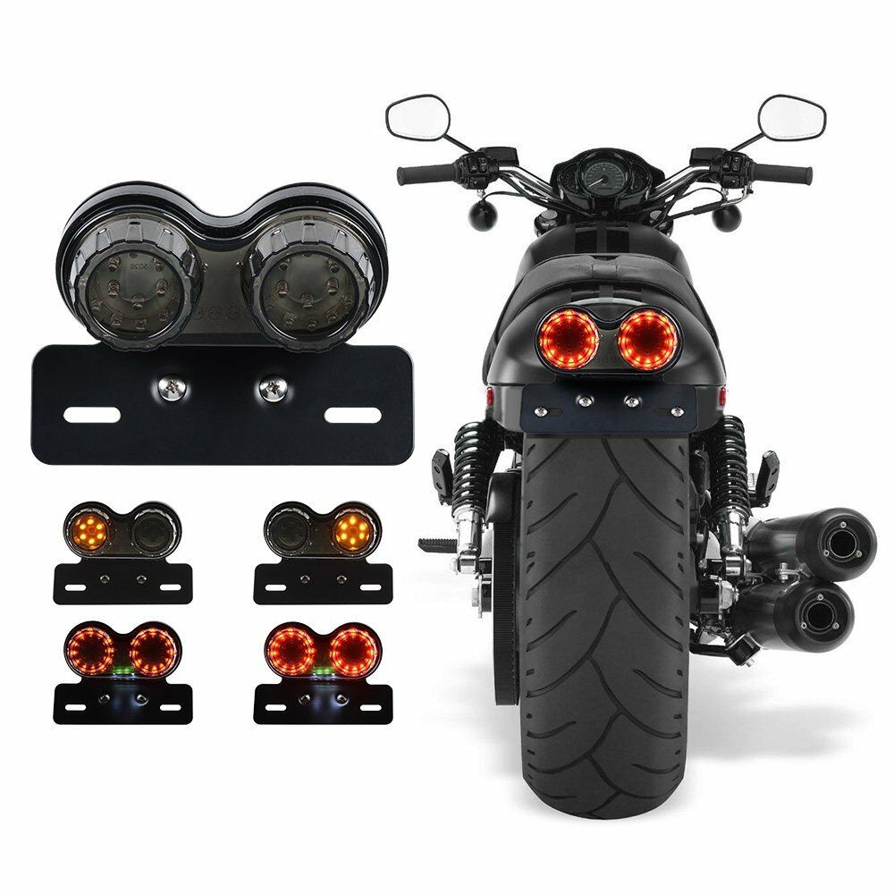 12V Smoke LED Twin Dual Brake Tail Light License Plate Motorcycle FOR Bobber
