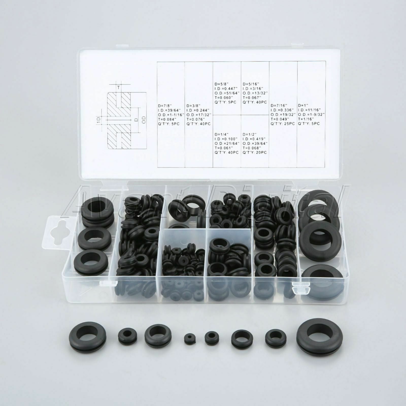 180pcs Rubber Grommet Assortment Ring Set Firewall Wiring Wire Cable Gasket Set