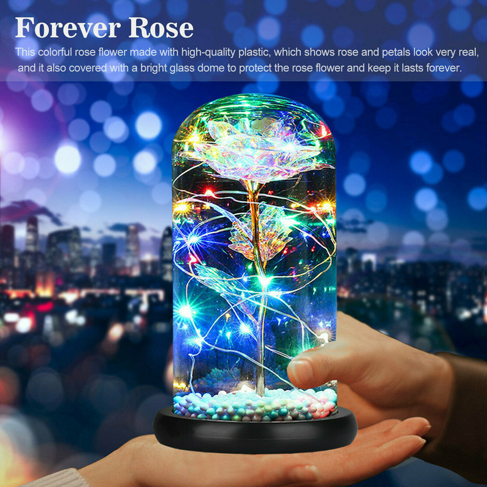 Rose Flower Home Glass LED Night Light Valentine's Day Xmas Decor Festival Gift