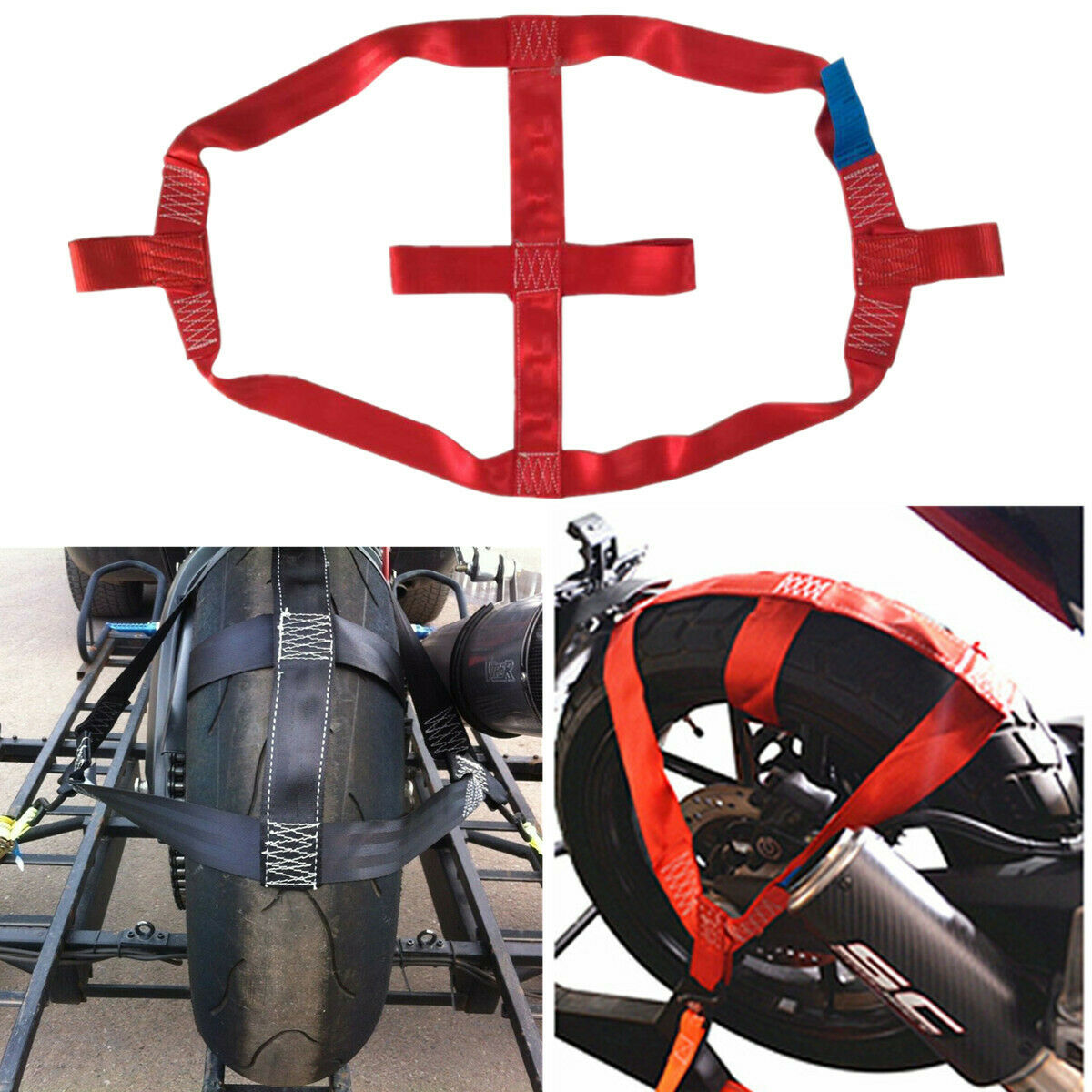 1 Pc RED Motorbike Rear Wheel Tie Down Strap Long Haul Short-distance Transport