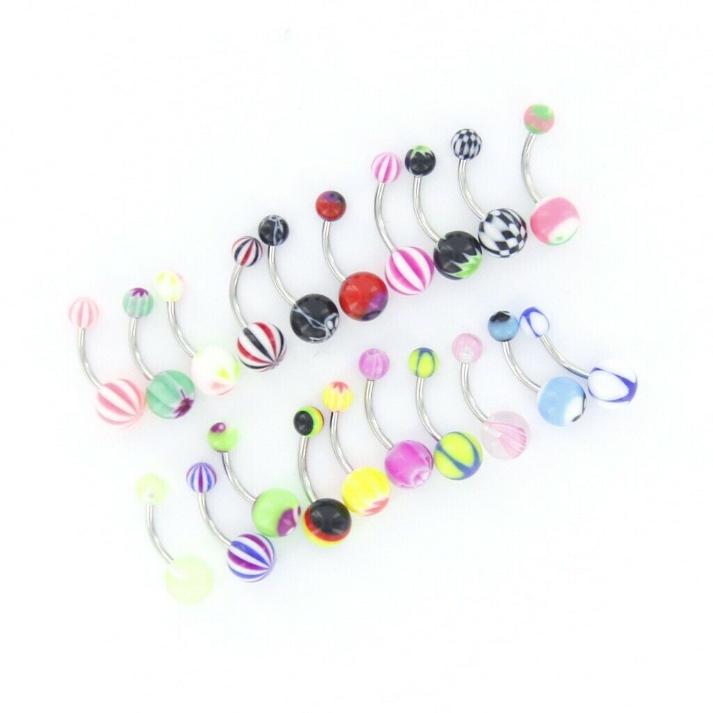 20Pcs Mixed Color & Pattern Stainless Steel Barbell Navel Belly Ring Bar