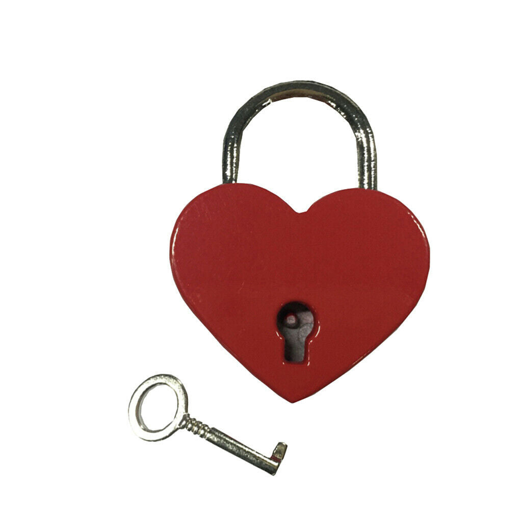 1pc Small Heart Shape Padlock  Travel Suitcase Bag Diary Lock W/ Key - Red