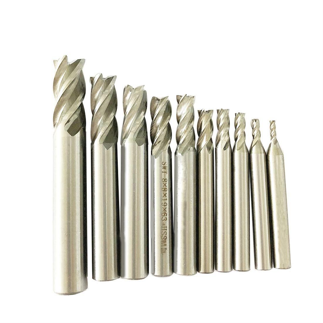 10Pcs/set 2-12mm HSS Straight Shank 4 Flute Cutter End Mill CNC Drill Bit Tool